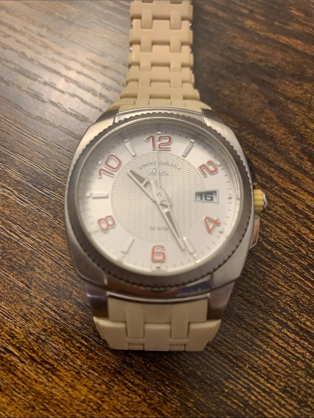 Tommy Bahama Cream Silicone Strap Watch with Silver Case and White Dial